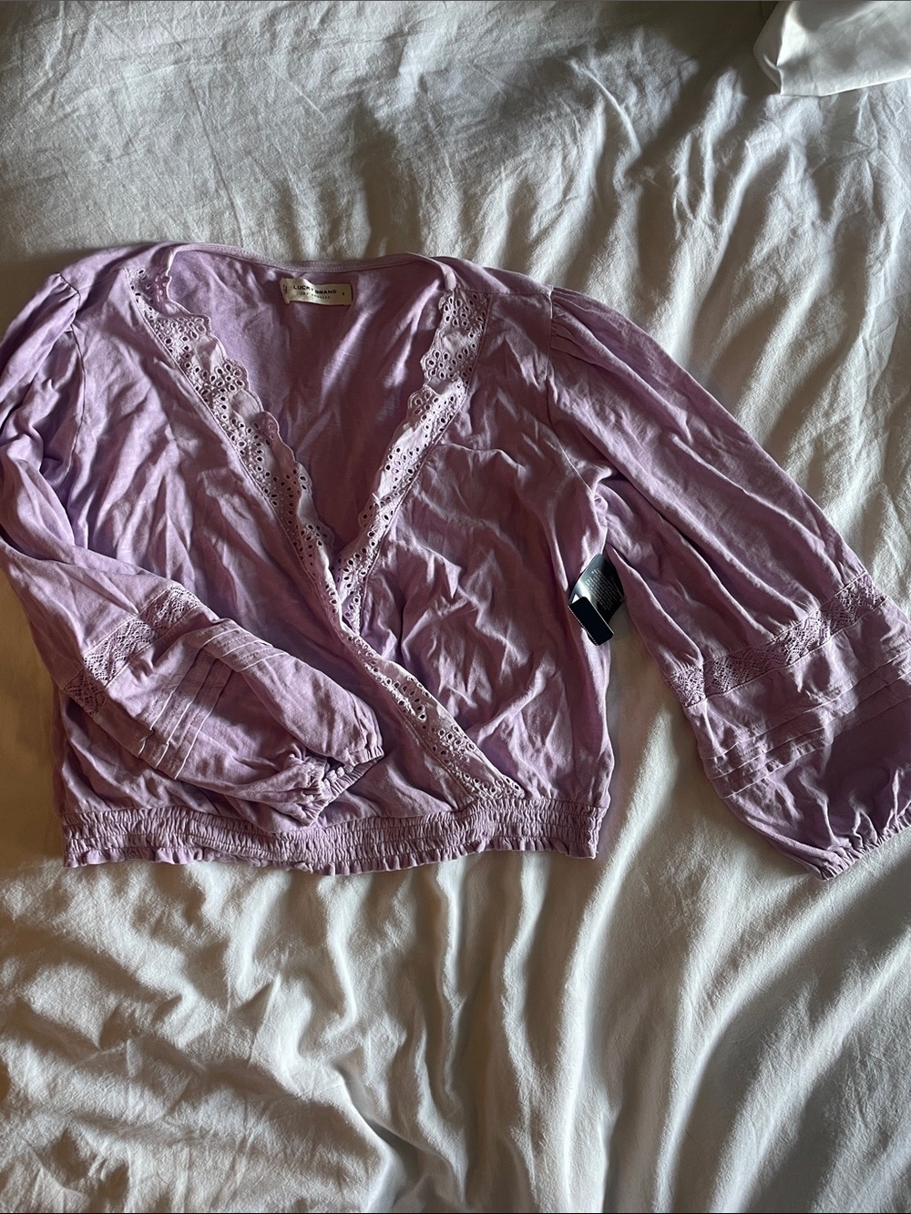 Lucky Brand Lavender Eyelet Wrap Blouse